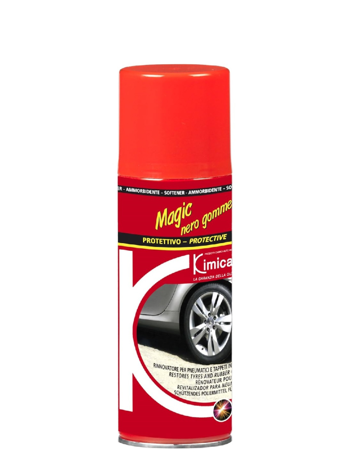 Dizajn bez názvu (80) Kimicar MAGIC NERO GOMME renovačný prípravok na pneumatiky a gumové povrchy 400ml – Obrázok 1