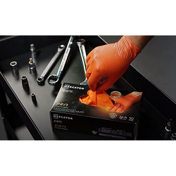 Nitrilové rukavice MERCATOR® Gogrip oranžové 50ks/bal. – Obrázok 3