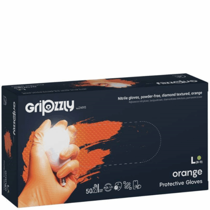 Dizajn bez názvu - 2026-01-20T092625.995 Nitrilové rukavice s diamantovou textúrou GRIPZZLY ORANGE 50ks/Bal. – Obrázok 1