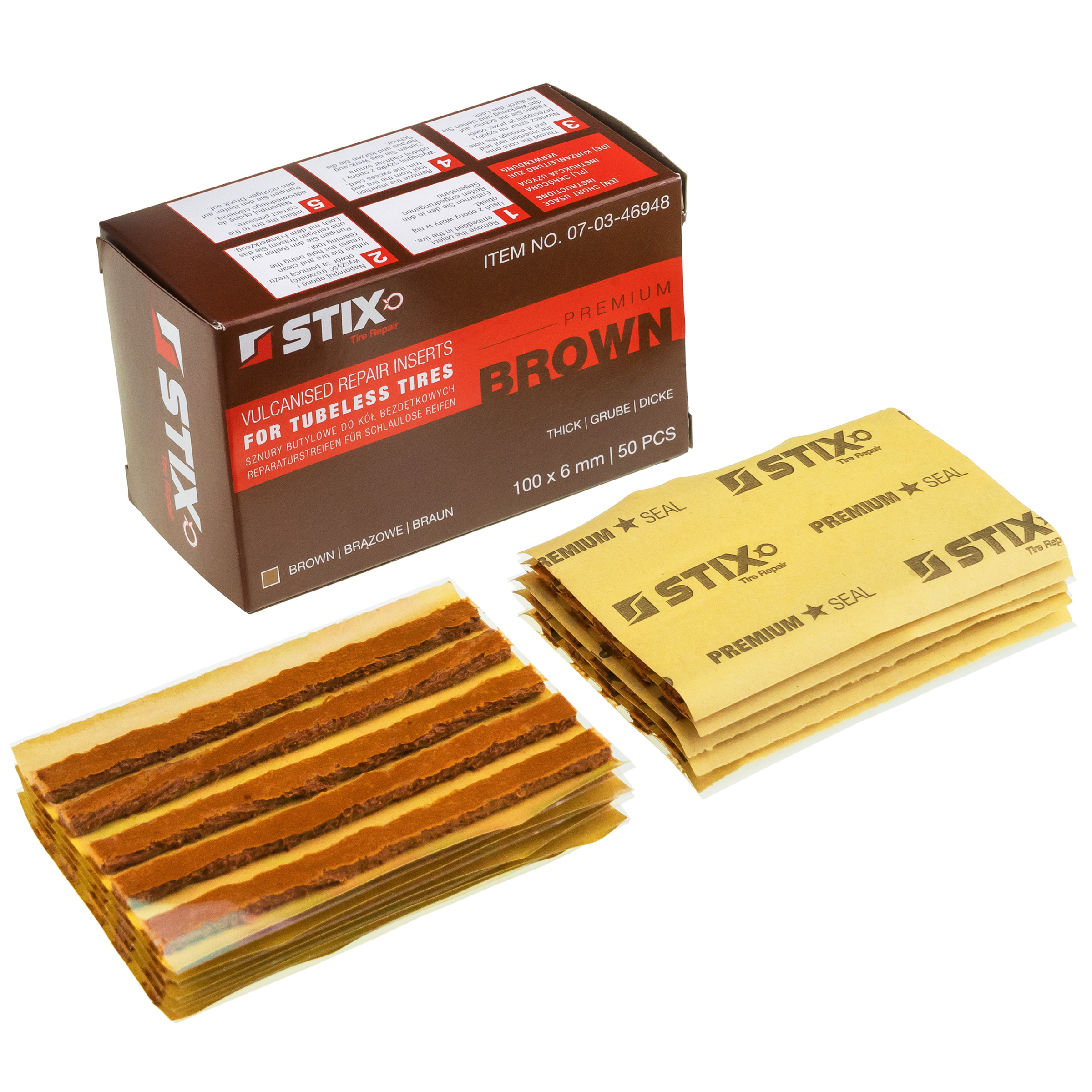 Dizajn bez názvu (77) Butylové šnúry na opravu pneumatík 6mm x 100mm, hnedé 50ks/bal. – Obrázok 1